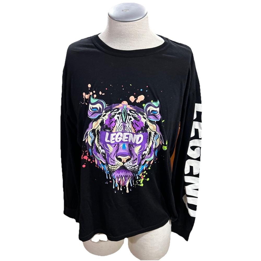 Hustle Mens XL Legend Tiger Graphic Long Sleeve T-Shirt Black Streetwear
